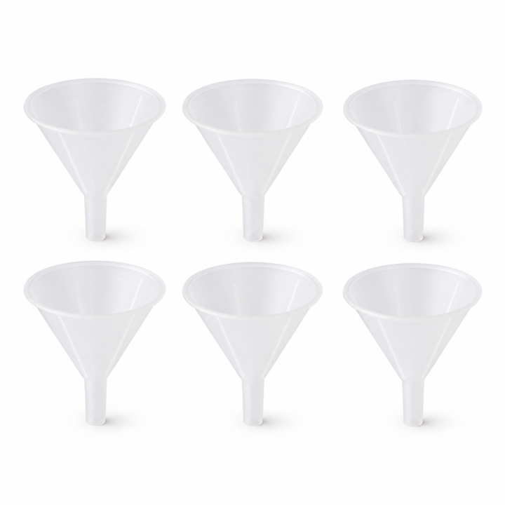 Heavy-Duty Polypropylene Funnels — 90 mL, 6 Pack