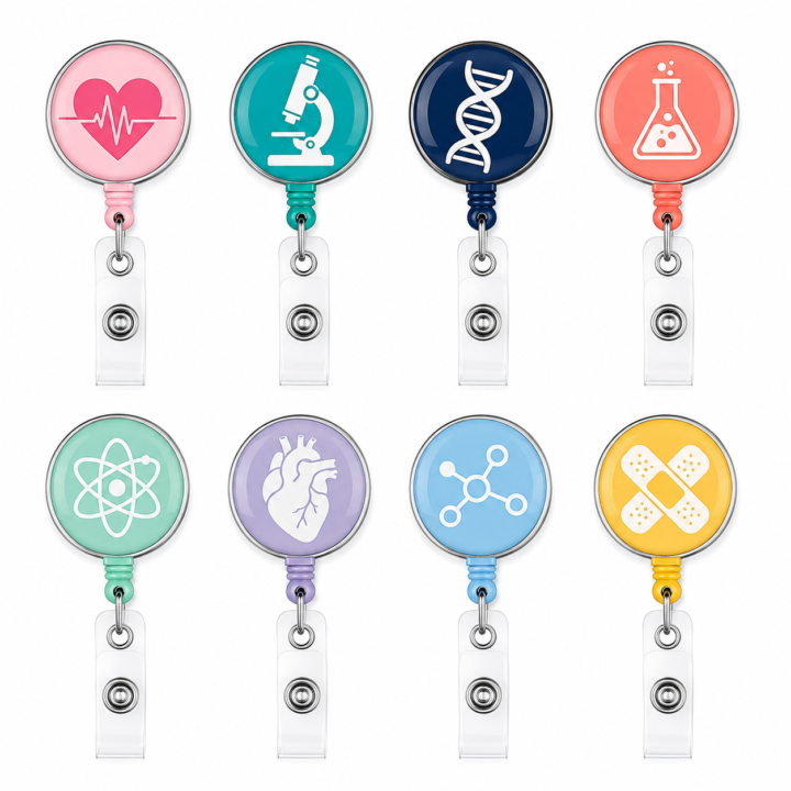 Medical-Themed Retractable Badge Reels — 8 Pack