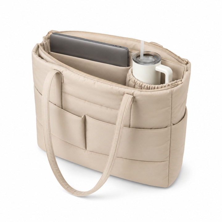 Puffer Work Tote with Cup Holder